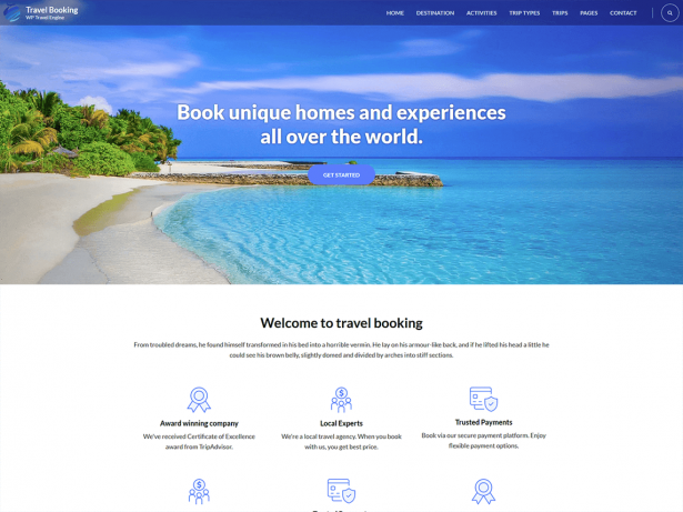 Clean theme for travel managment