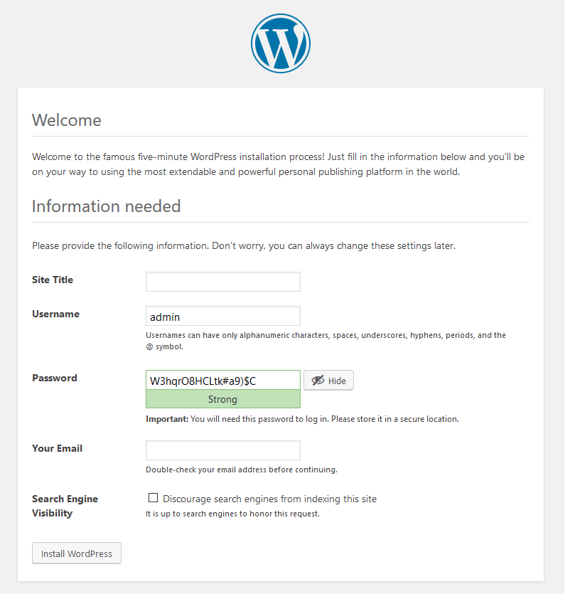 wordpress installation