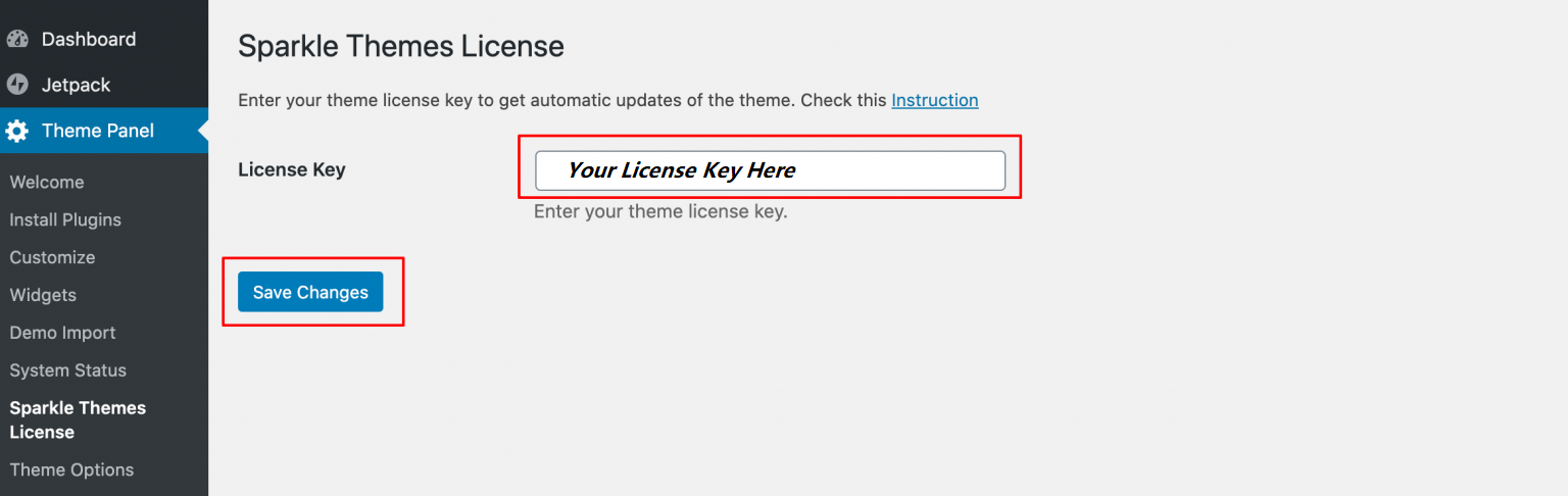 Theme activation license key